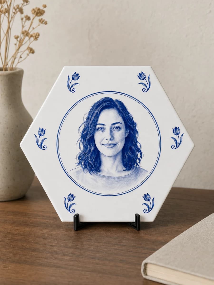 Hexagon-Delfter-Blau-Fotofliese