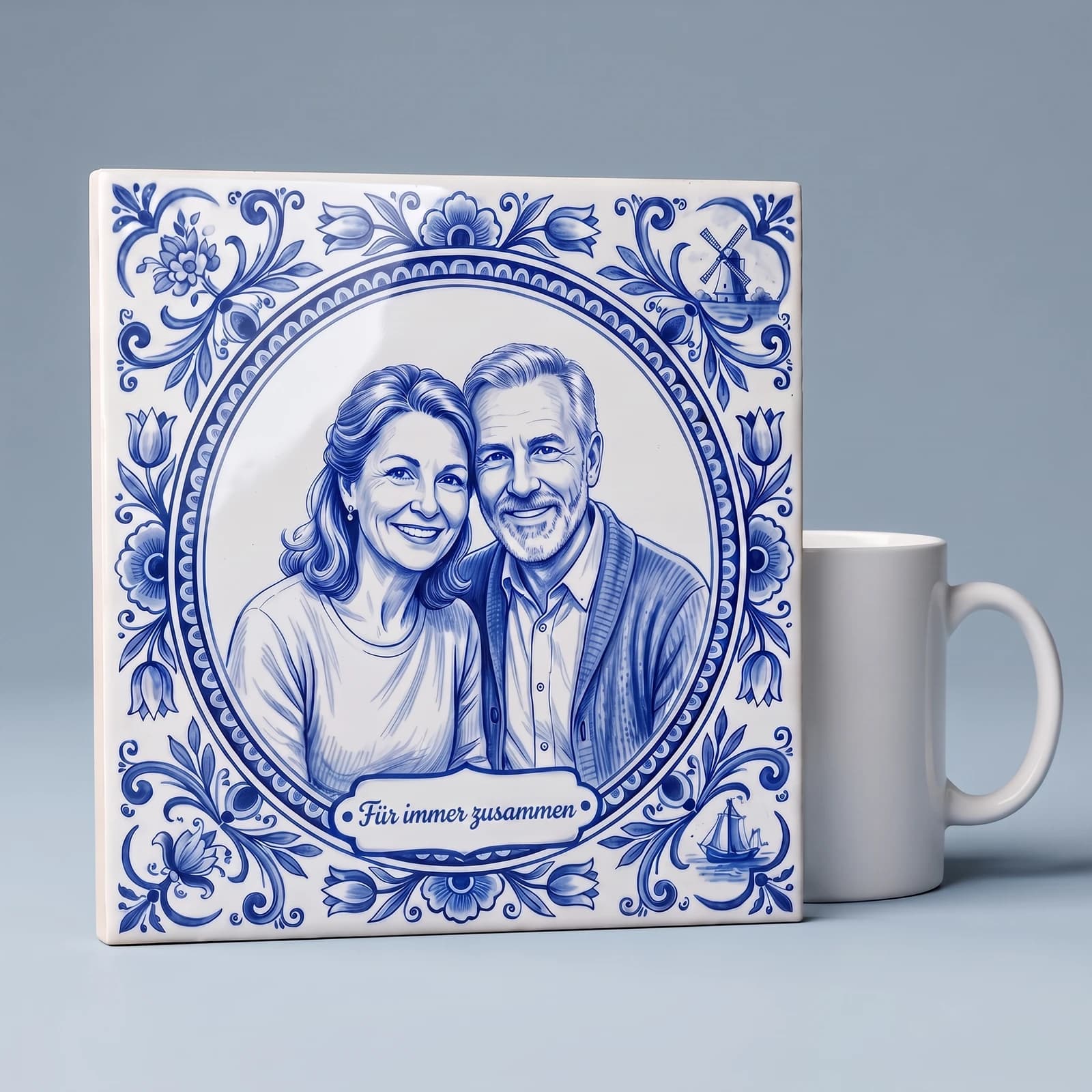 Fototegeltje van 20 × 20 cm, met de maat erbij zodat de schaal te zien is