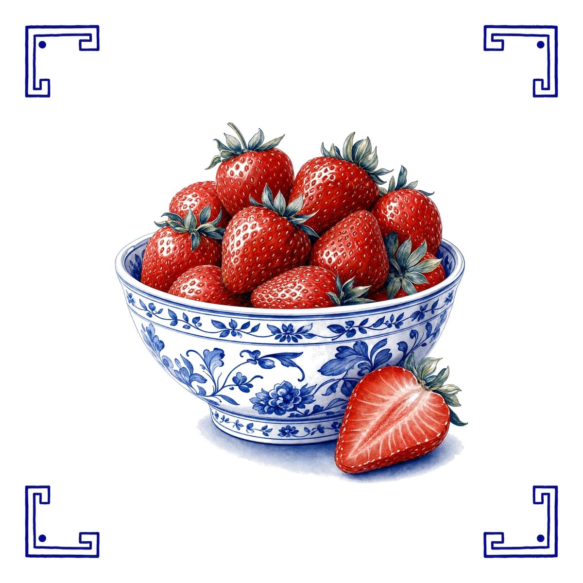 Erdbeeren – Delfter Blau Fliese