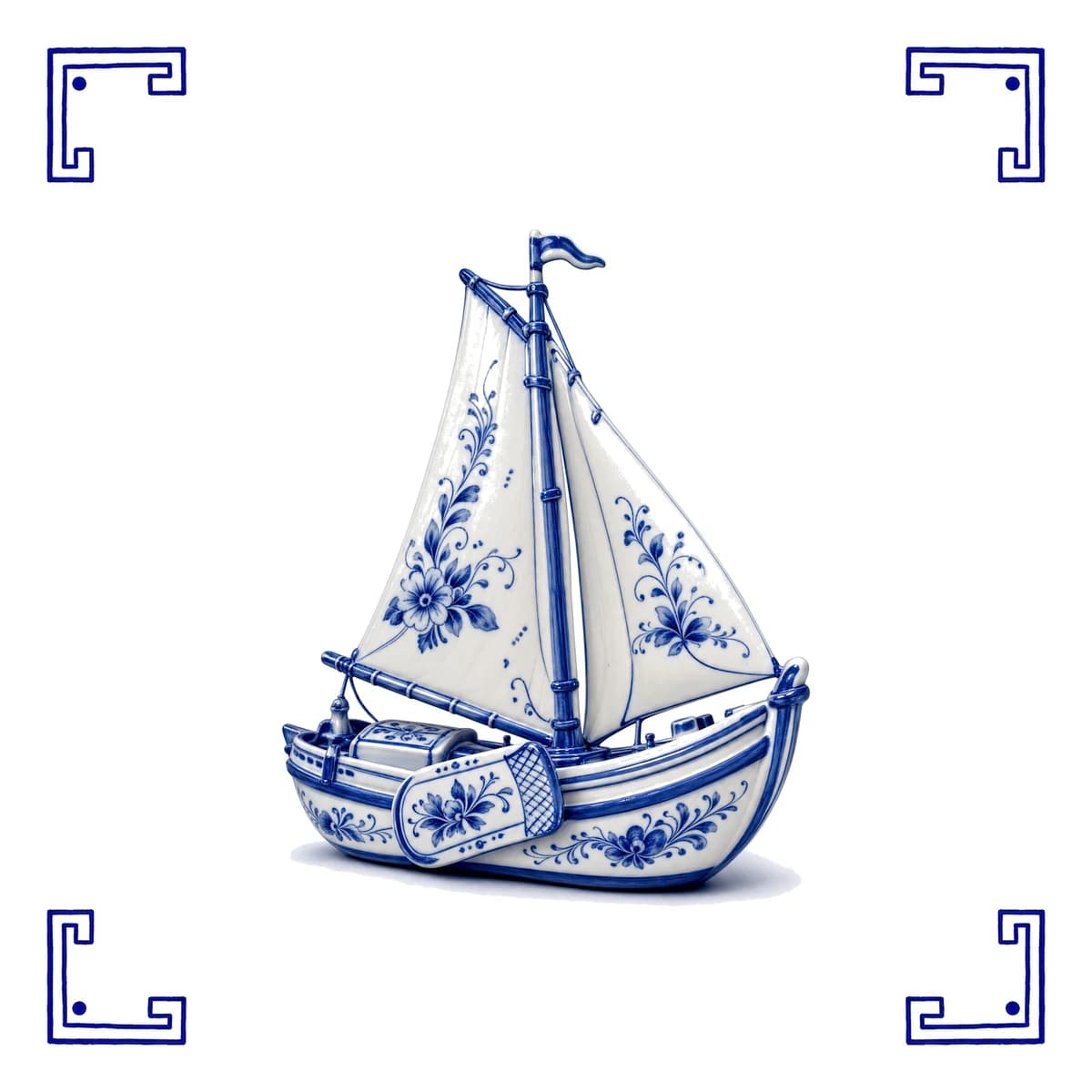 Botter-Segelschiff – Delfter Blau Fliese