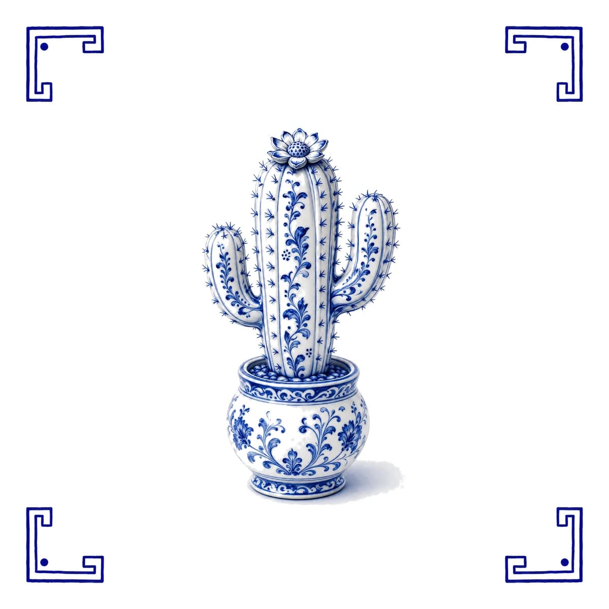 Kaktus – Delfter Blau Fliese