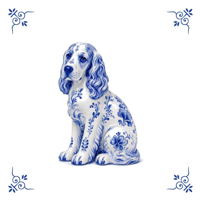 Cocker Spaniel, Delfter Blau Fliese