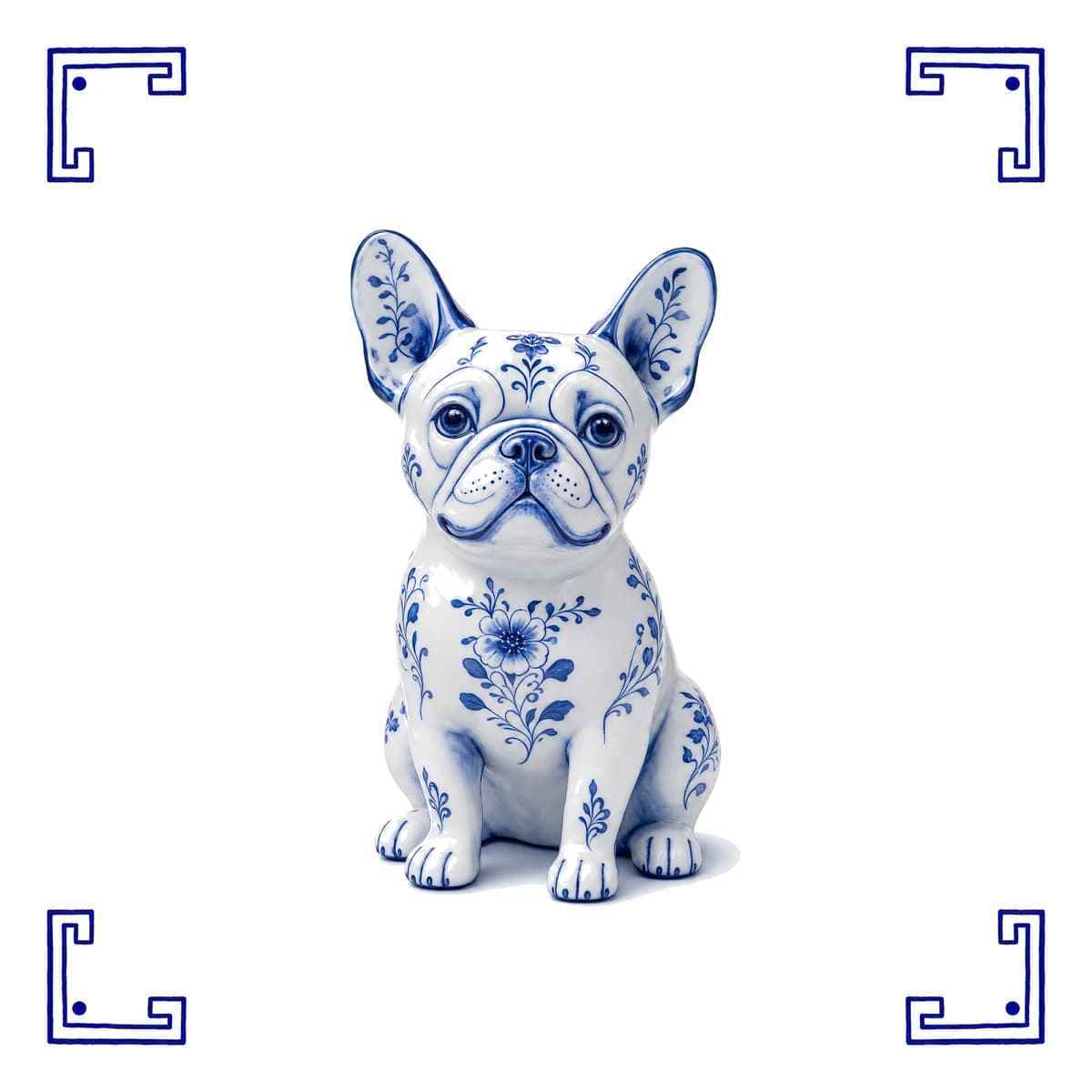 Französische Bulldogge – Delfter Blau Fliese
