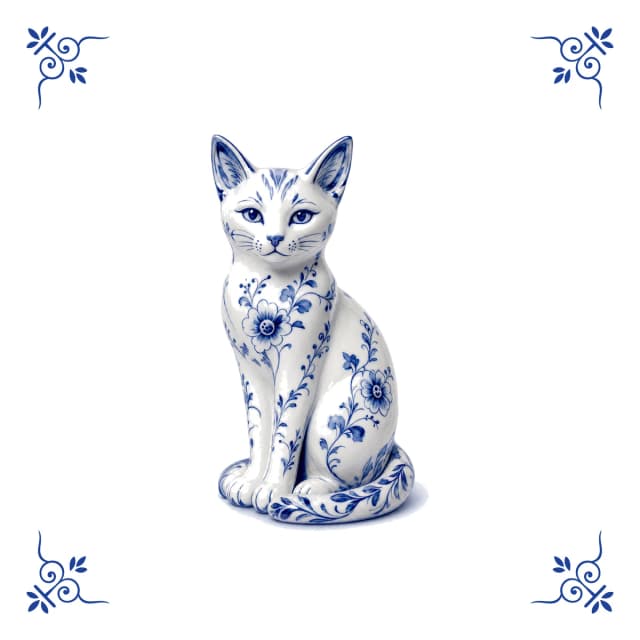 Katze, Delfter Blau Fliese