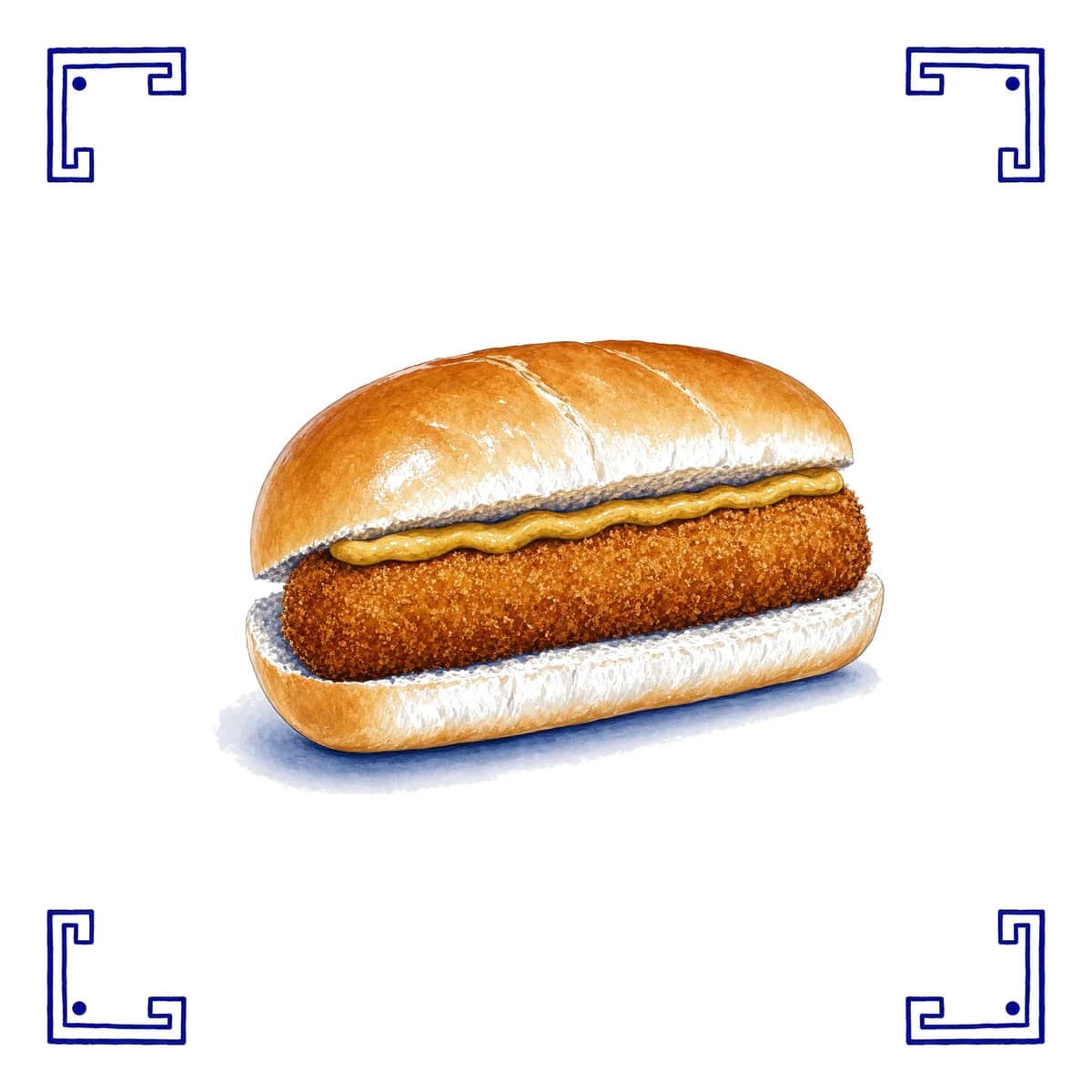 Kroket im Brötchen – Delfter Blau Fliese