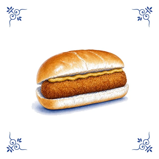 Kroket im Brötchen, Delfter Blau Fliese