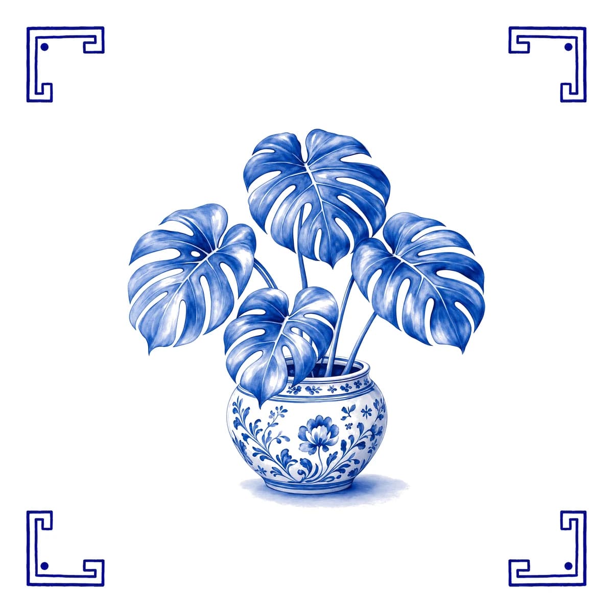 Monstera – Delfter Blau Fliese