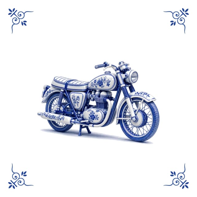Klassisches Motorrad, Delfter Blau Fliese