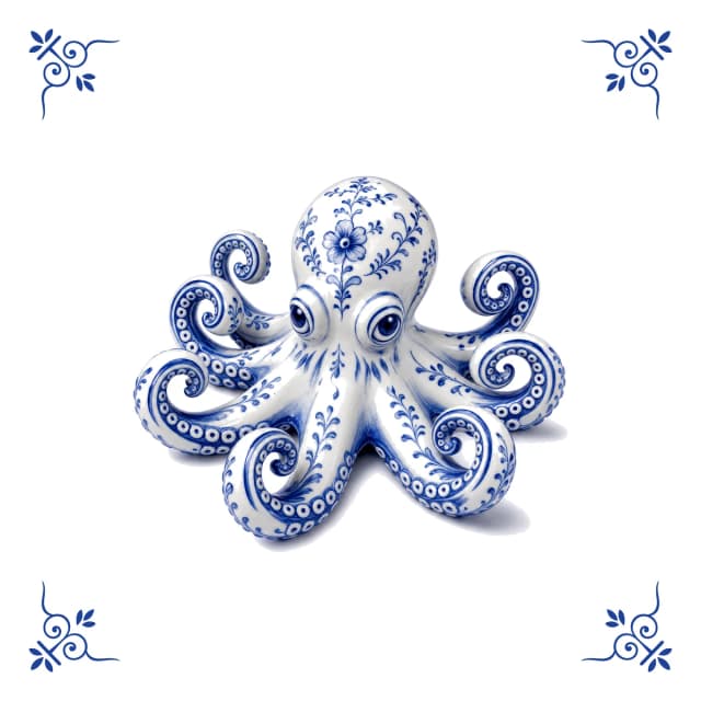 Oktopus, Delfter Blau Fliese