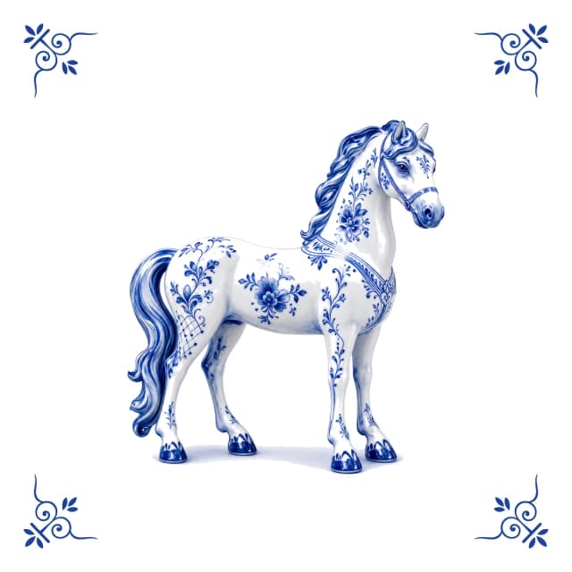 Pferd, Delfter Blau Fliese