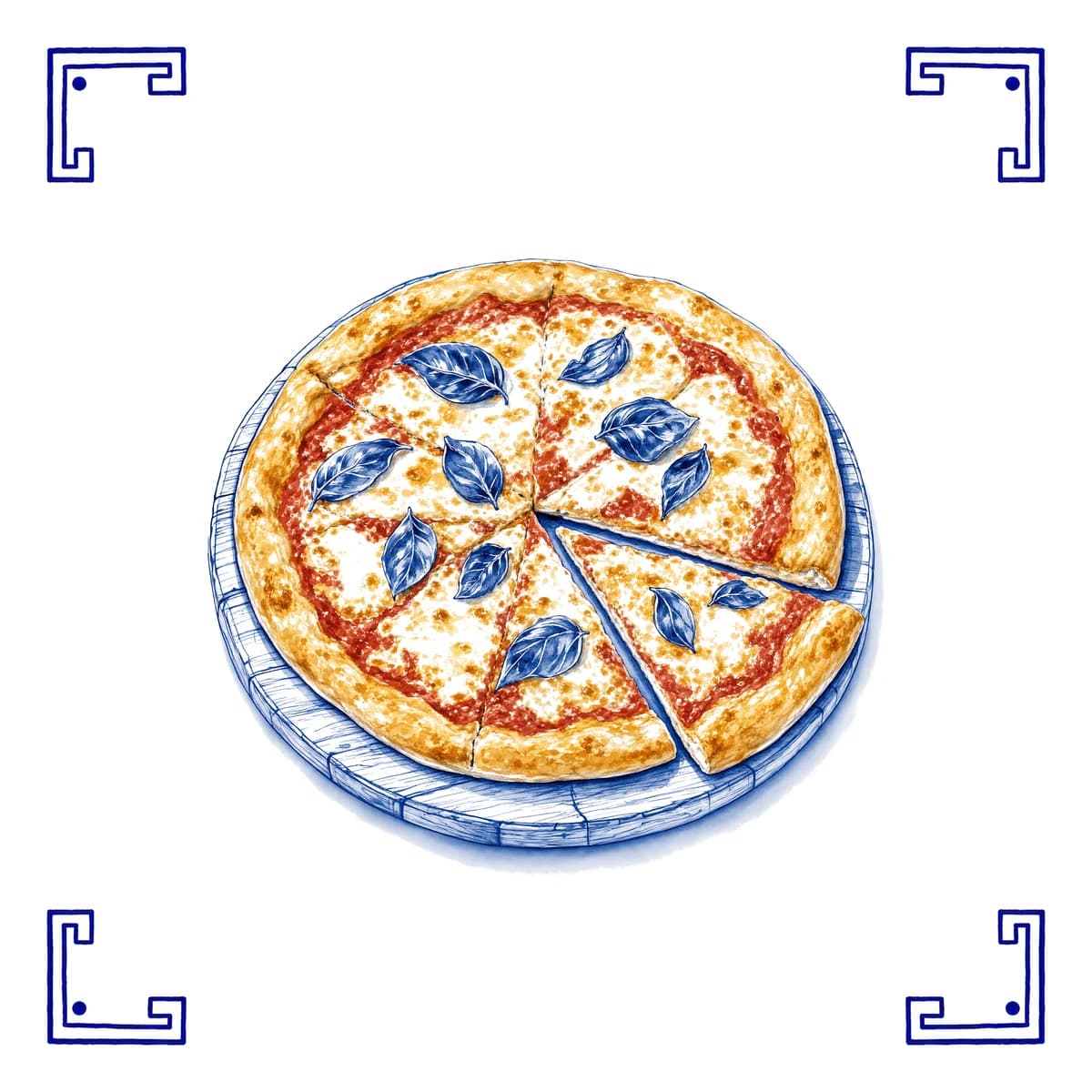 Pizza – Delfter Blau Fliese