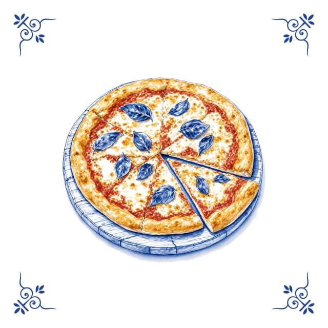 Pizza, Delfter Blau Fliese