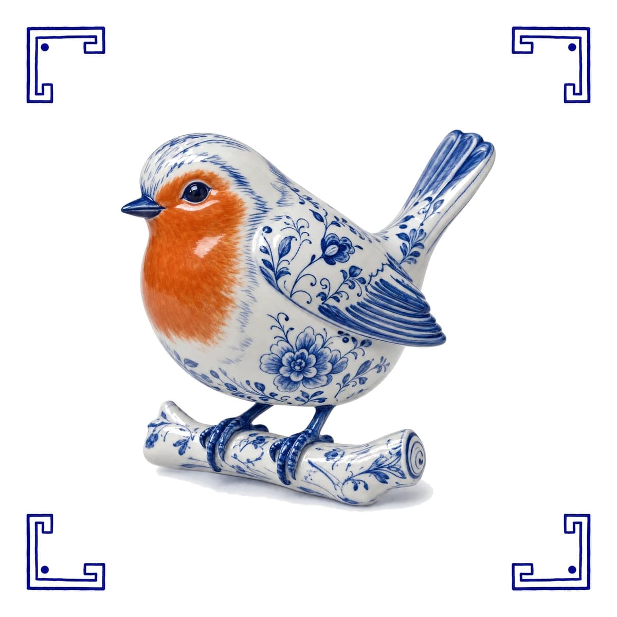 Rotkehlchen – Delfter Blau Fliese