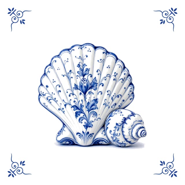 Muschel, Delfter Blau Fliese