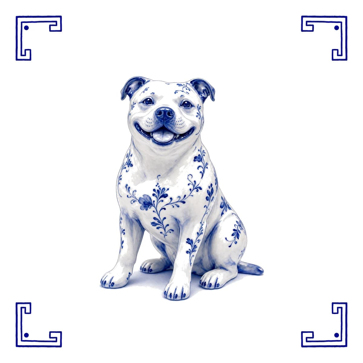 Staffordshire Bullterrier – Delfter Blau Fliese