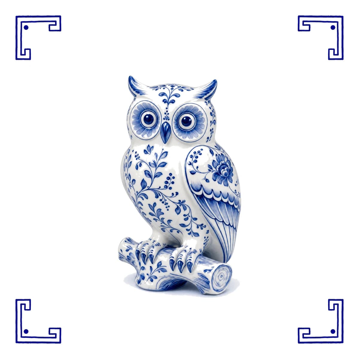 Eule – Delfter Blau Fliese