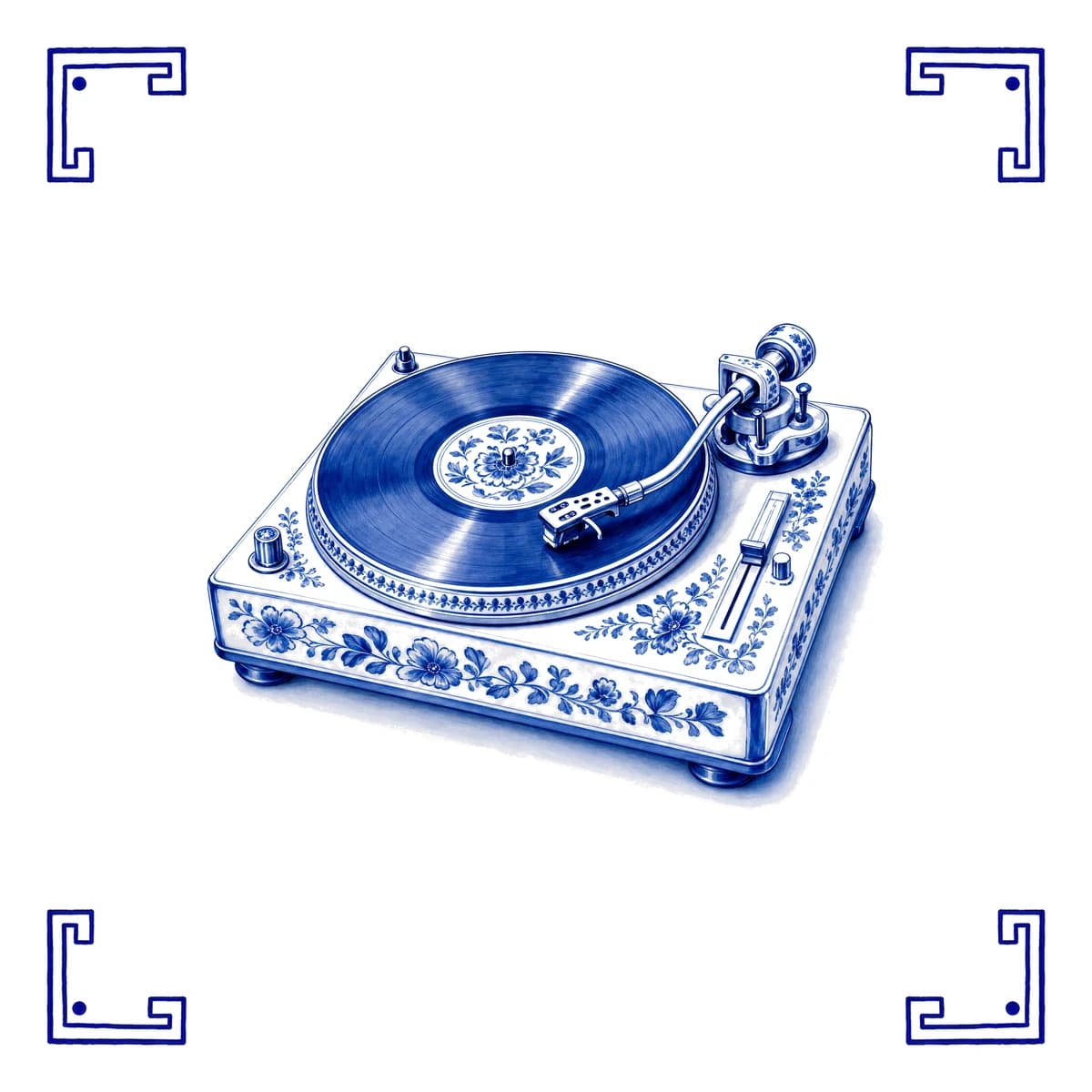 Plattenspieler – Delfter Blau Fliese