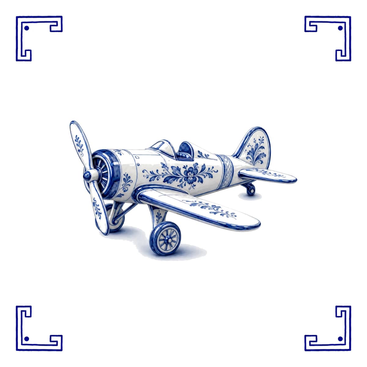 Propellerflugzeug – Delfter Blau Fliese