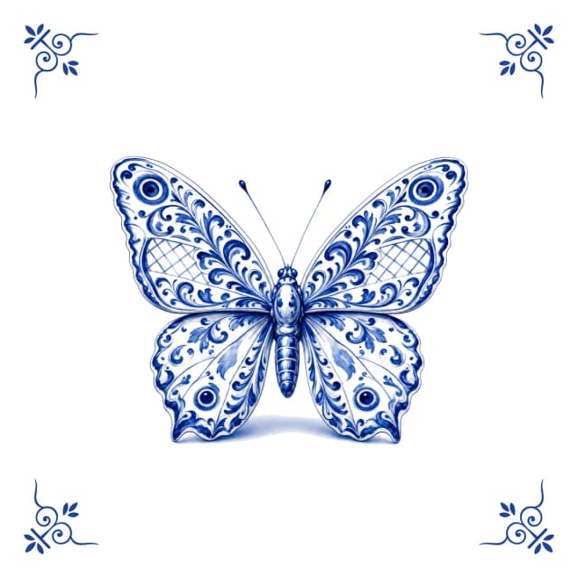 Schmetterling, Delfter Blau Fliese