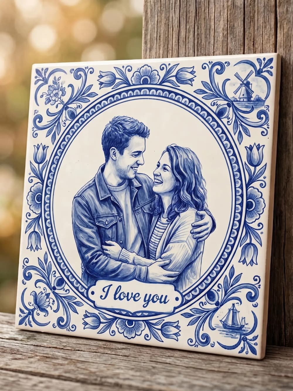 Delft-blue tile made from a customer photo